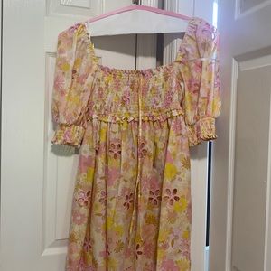 For Love and Lemons Pink and Yellow Floral Dress